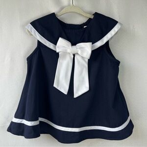 Rare Editions Girl's 4T Navy Sailor Collar Top Large White Bow & Trim